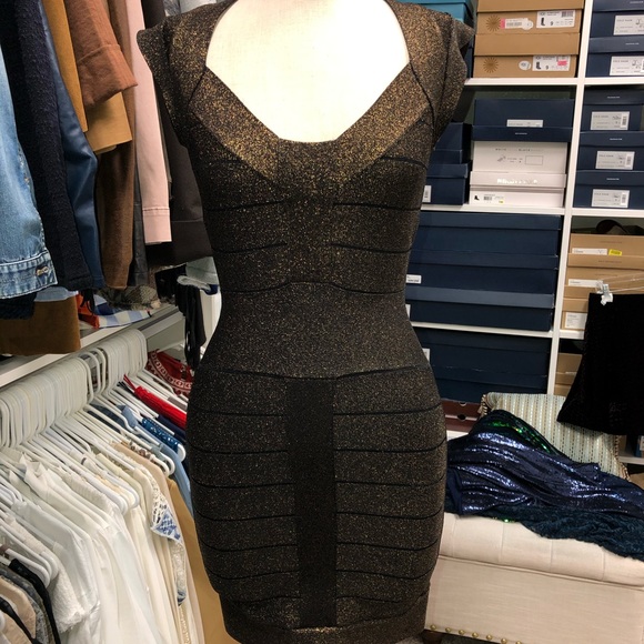 French connection black and gold bandage dress. - Picture 3 of 5